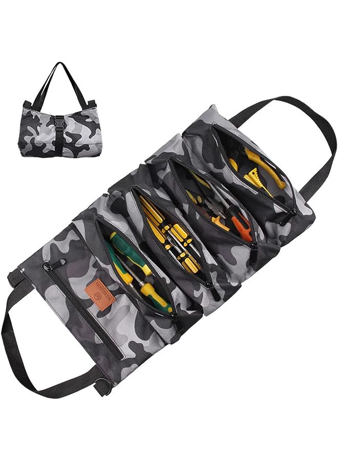 PROMASS Roll Bag, Storage Bag For Electrical Tools, Classified Storage Of Wrenches And Screwdrivers, Five Pockets, Roll Up Storage, Save Space (Camouflage Gray)  - Image 1