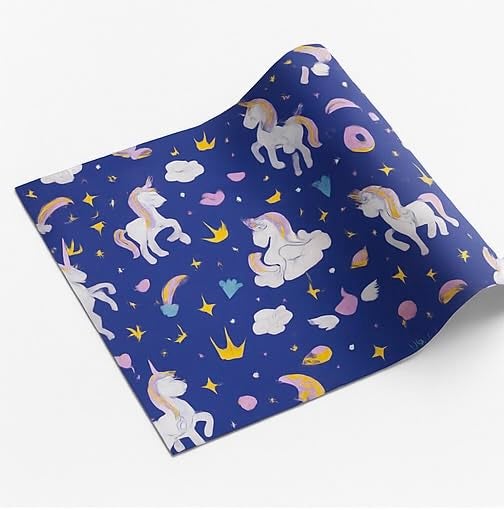 عبوة من 25 ورقة تغليف هدايا يونيكورن - 19x27 بوصة لكل منها | ورق هدايا ملون للأطفال لأعياد الميلاد، هدايا العودة، المهرجانات، الحرف والهدايا - Image 2