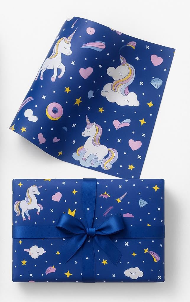 عبوة من 25 ورقة تغليف هدايا يونيكورن - 19x27 بوصة لكل منها | ورق هدايا ملون للأطفال لأعياد الميلاد، هدايا العودة، المهرجانات، الحرف والهدايا - Image 3