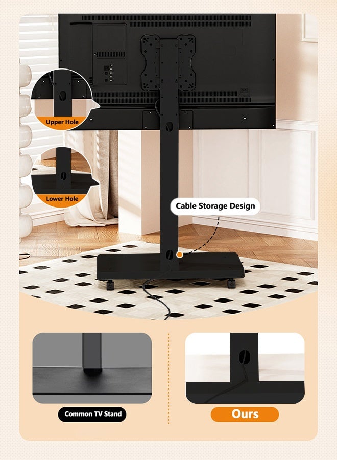 شو وو حامل تلفزيون، عربة تلفزيون متنقلة بعجلات لأجهزة تلفزيون LED ذات الشاشات المسطحة مقاس 10 إلى 43 بوصة، حامل تلفزيون مائل، حامل تلفزيون أرضي دوار قابل لضبط الارتفاع - Image 5