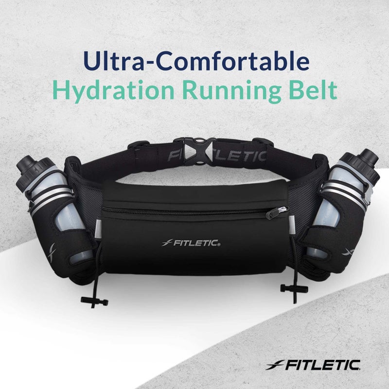 Fitletic Hydration Running Belt With Water Bottles For Men & Women – 2 Quick Flow 8oz Running Water Bottles, Patented Bounce Free Design, Water Resistant Pouch Fits All Phones – Hydra 16 - Image 5