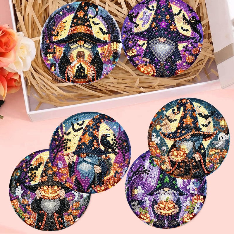 Meothan 8 Pcs Halloween Diamond Art Coasters Kits for Aldults with Holder Cork Pads, DIY Gnomes Diamond Dots Painting Coasters Crafts Kits for Home and Office Decor Gifts 4x4in - Image 4