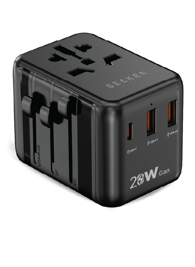 Seeken SEEKEN 20W GAN Travel Adapter Mobile Charger- Black | Multi-Device Charging | Portable Charger | Campatible with Iphone and Samsung | Wall Charger | Premium Design | High Quality.  - Image 1