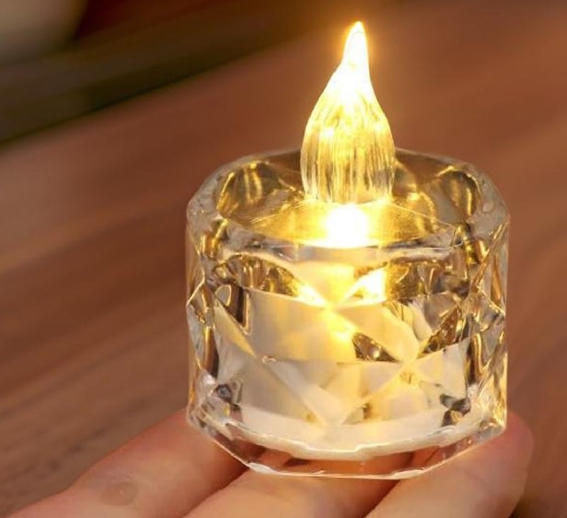Ein Sof 12 Pcs Flameless and Smokeless Decorative Crystal Candles Transparent Acrylic Led Tea Light Candle for Decoration (12 Pieces, Yellow, 5 cm) - Image 5