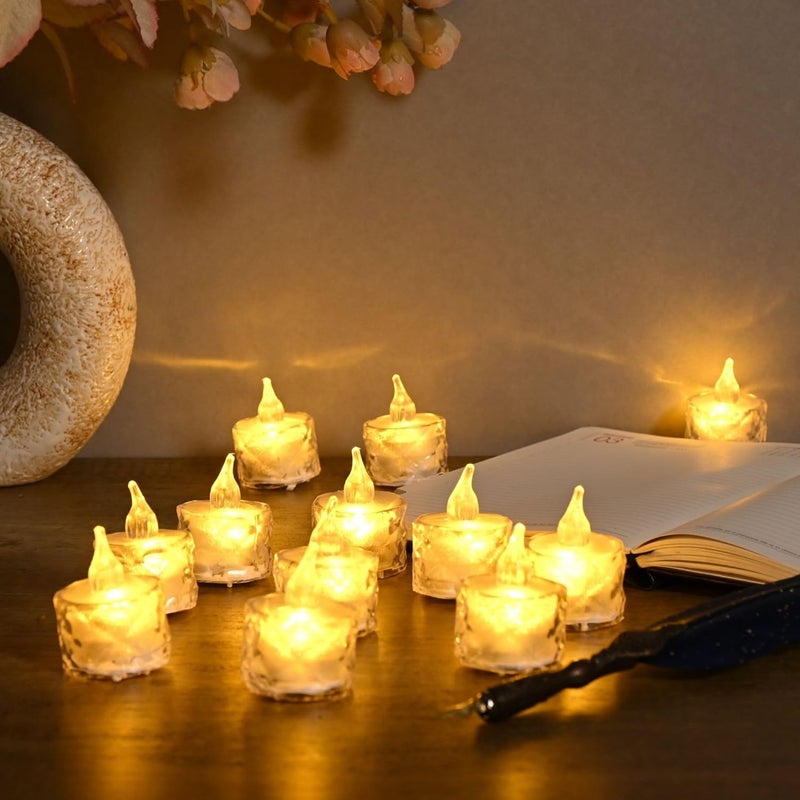 Ein Sof 12 Pcs Flameless and Smokeless Decorative Crystal Candles Transparent Acrylic Led Tea Light Candle for Decoration (12 Pieces, Yellow, 5 cm) - Image 4