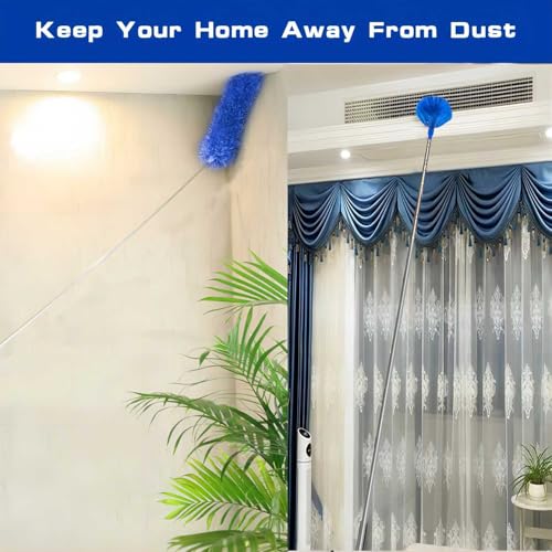 Buysenton Cobweb Duster with Extension Pole, Washable Cleaning Duster Kit with 3 Duster Heads, Cobweb Duster, Corner Brush, 15-100 Inch Long Aluminum Telescoping Pole for Ceiling Fan (Blue) - Image 3
