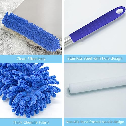 Buysenton Cobweb Duster with Extension Pole, Washable Cleaning Duster Kit with 3 Duster Heads, Cobweb Duster, Corner Brush, 15-100 Inch Long Aluminum Telescoping Pole for Ceiling Fan (Blue) - Image 4