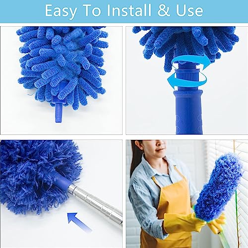 Buysenton Cobweb Duster with Extension Pole, Washable Cleaning Duster Kit with 3 Duster Heads, Cobweb Duster, Corner Brush, 15-100 Inch Long Aluminum Telescoping Pole for Ceiling Fan (Blue) - Image 5