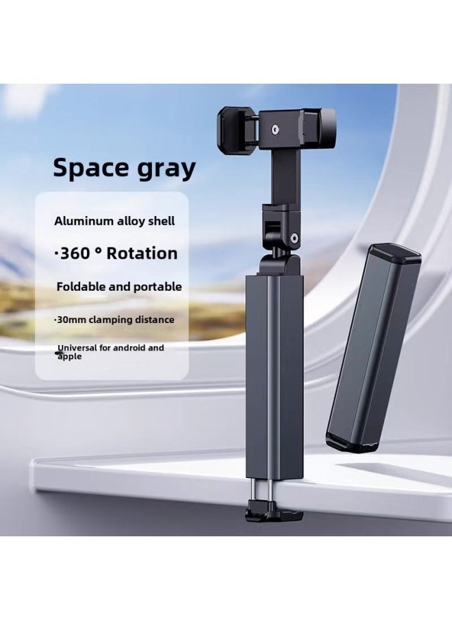 Aluminum Alloy Portable Foldable Mobile Phone Stand For Travel Home Use On Plane Or High Speed Train Retractable Rotatable Storage Clip Support-Color:-Deep Space Grey-[Metal Travel Bracket]] - Image 1