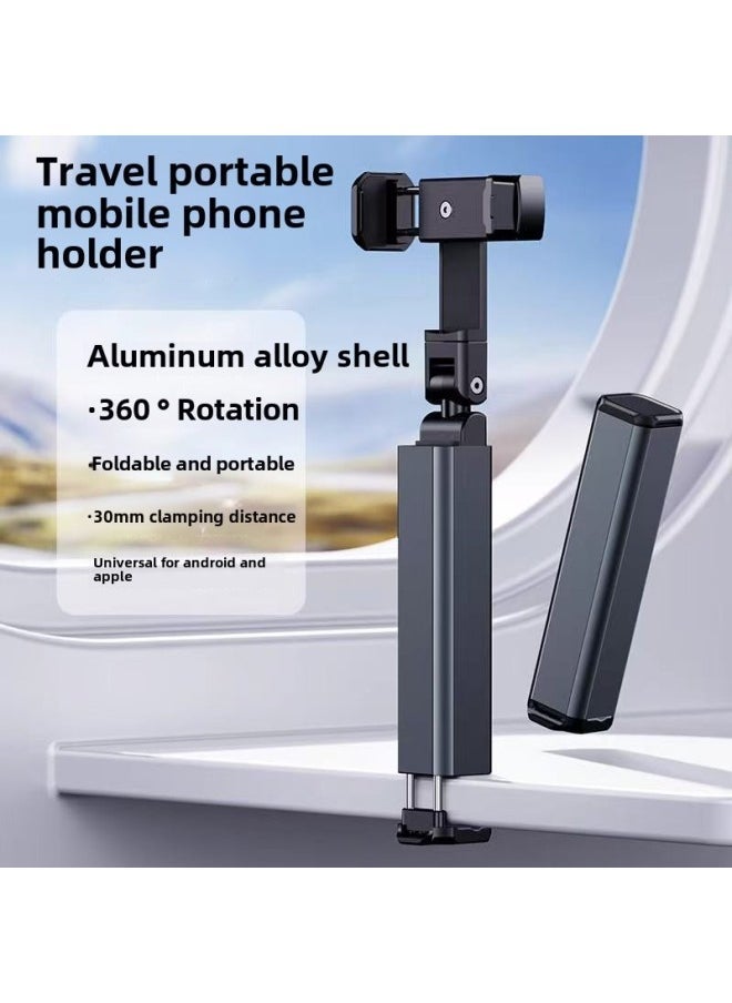 Aluminum Alloy Portable Foldable Mobile Phone Stand For Travel Home Use On Plane Or High Speed Train Retractable Rotatable Storage Clip Support-Color:-Deep Space Grey-[Metal Travel Bracket]] - Image 2