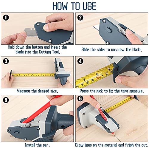 Honoson Gypsum Board Cutting Tool Gypsum Board Cutter Multifunctional Woodworking Panel with Tape Measure Tool Kit Includes Cutter, Pencil and 5 Blades - Image 2
