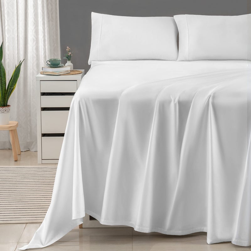 Threadmill 100% Cotton Sheets for Queen Size Bed - 600 Thread Count Queen Bed Sheets Set with 16â€ Deep Pocket - Sateen Weave 4-Piece Bedding Set with Cooling Effect, White - Image 2