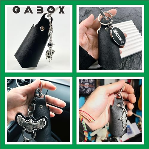 GABOX Black Bat Leather Keychain Car Key Fob EDC Key Chain Case Accessories with Key Ring Clip, Snap Closure, for Men Women Boyfriend - Image 2