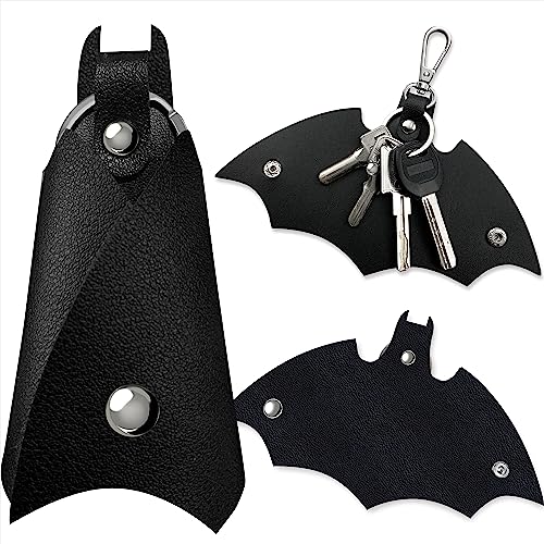 GABOX Black Bat Leather Keychain Car Key Fob EDC Key Chain Case Accessories with Key Ring Clip, Snap Closure, for Men Women Boyfriend - Image 1