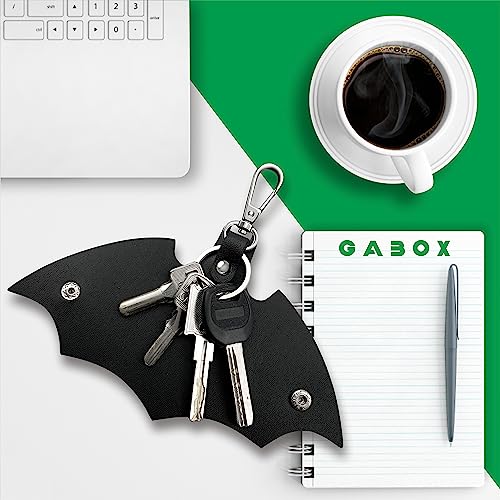 GABOX Black Bat Leather Keychain Car Key Fob EDC Key Chain Case Accessories with Key Ring Clip, Snap Closure, for Men Women Boyfriend - Image 3