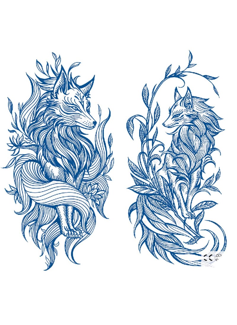 Oottati 2 Sheets Semi Permanent Waterproof Temporary Tattoos, Lasts 1-2 Weeks, Realistic Look, No Adhesive, No Reflection Adult Body Art Stickers, Fox Leaf Totem 