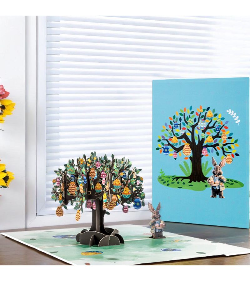 3D Easter Egg Tree Pop Up Card Bunny Greeting With Envelope - Image 1