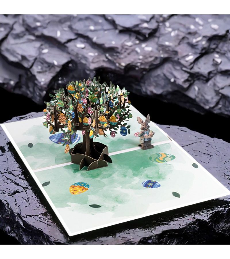 3D Easter Egg Tree Pop Up Card Bunny Greeting With Envelope - Image 4