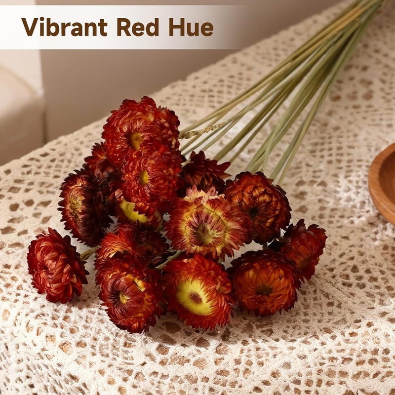 40 Pcs Real Red Strawflowers Dried Flowers, 15.7 in, Natural Bulk for Home Decor, DIY Floral Arrangement, Wedding & Party - Image 4