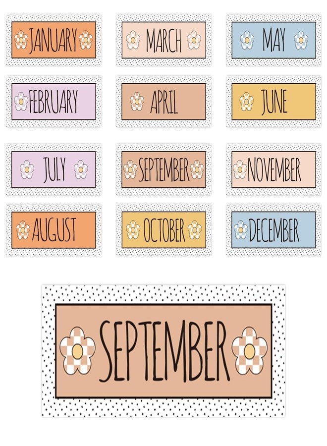 Whaline 12Pcs Months of The Year Bulletin Board Set Back to School Pastel Daisy Monthly Headliners Calendar Month Headers for Classroom Decoration - Image 1