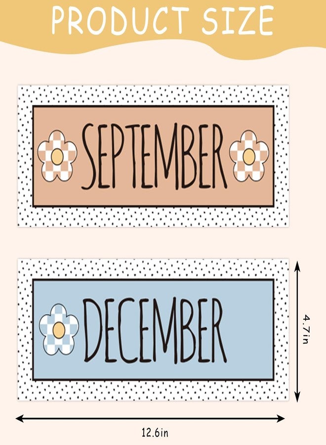 Whaline 12Pcs Months of The Year Bulletin Board Set Back to School Pastel Daisy Monthly Headliners Calendar Month Headers for Classroom Decoration - Image 2