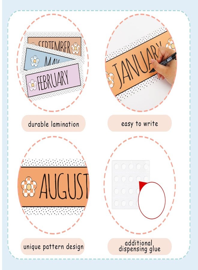 Whaline 12Pcs Months of The Year Bulletin Board Set Back to School Pastel Daisy Monthly Headliners Calendar Month Headers for Classroom Decoration - Image 3