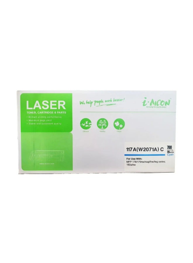 i-AICON Compatible 117A W2071A Cyan Laser Toner Cartridge 700 Pages HP MFP 178 179 150 - Image 1