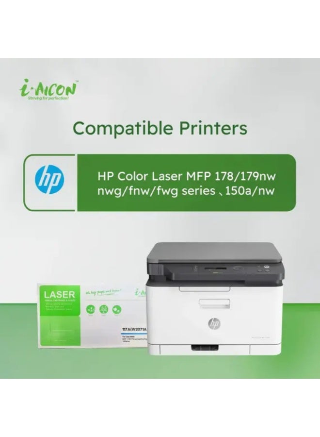 i-AICON Compatible 117A W2071A Cyan Laser Toner Cartridge 700 Pages HP MFP 178 179 150 - Image 3