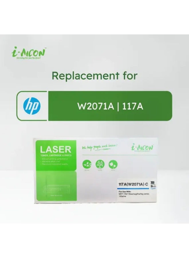 i-AICON Compatible 117A W2071A Cyan Laser Toner Cartridge 700 Pages HP MFP 178 179 150 - Image 2
