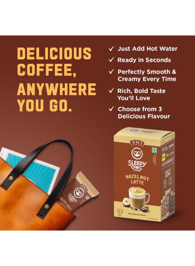 Sleepy Owl Hazelnut Latte Instant Coffee Premix Sachets | 3 in 1 Coffee Sachet | Frothy & Creamy Cafe-Style Coffee at Home | All-in-One Premix Coffee Sachet – Just Add Hot Water | 100g (5 x 20g) - Image 5