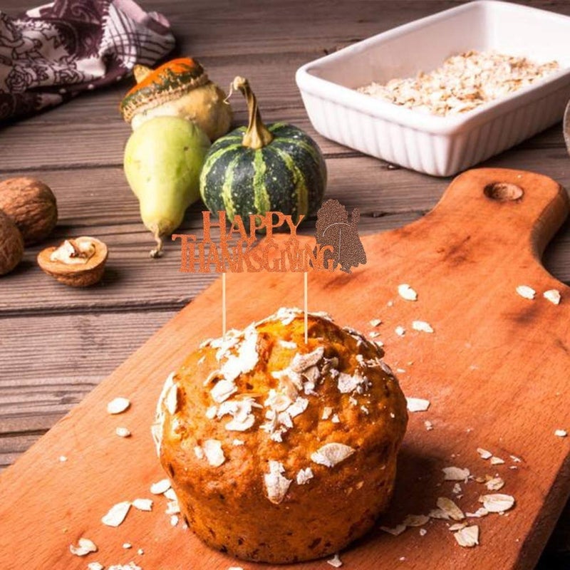 BinaryABC Happy Thanksgiving Cake Topper Cake Picks Thanksgiving Cake Decorations Party Supplies  Fall Themed Party Decoration 5Pcs - Image 5