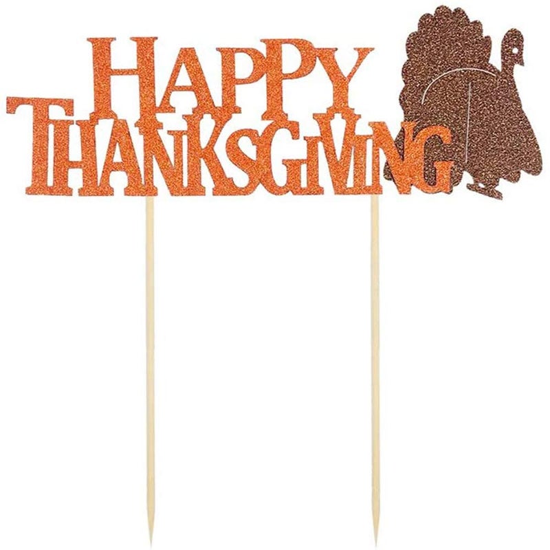 BinaryABC Happy Thanksgiving Cake Topper Cake Picks Thanksgiving Cake Decorations Party Supplies  Fall Themed Party Decoration 5Pcs - Image 3