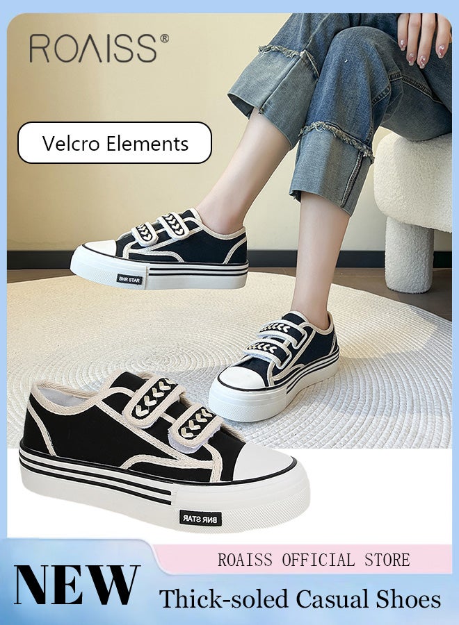 roaiss Platform Sole Canvas Shoes Lightweight and Breathable Velcro Closure Casual Cloth Shoes Solid Color Athlesiure Shoes  - Image 2