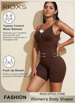 RIOXS Womens Shapewear, Waist Trainer Bodysuit For Women, Tummy Control Shapewear, Ladies Round Neck Bodysuit, Sculpting Shaper Tank Top Bodysuits, Snatched Waist Body Suit, Full Body Shaper  - Image 3