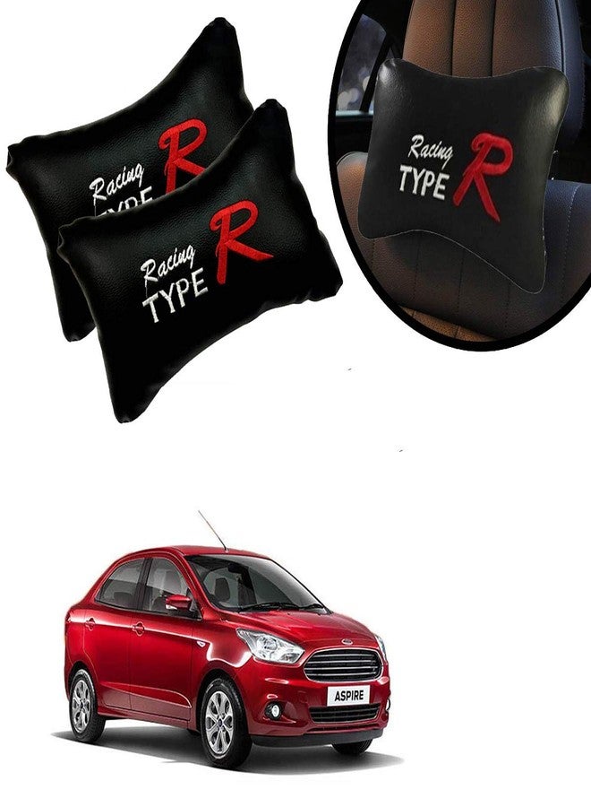 PulGos Black Universal Neck Rest Pillow Faux Leather Material in Type R Design for All Cars_650 - Image 1
