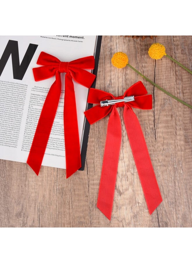 Aileam - 2PCS Velvet Hair Bows Red Hair Ribbon Clips Big Fall Alligator Clips Hair Accessories for Women Girls Toddlers Kids Baby - Image 1