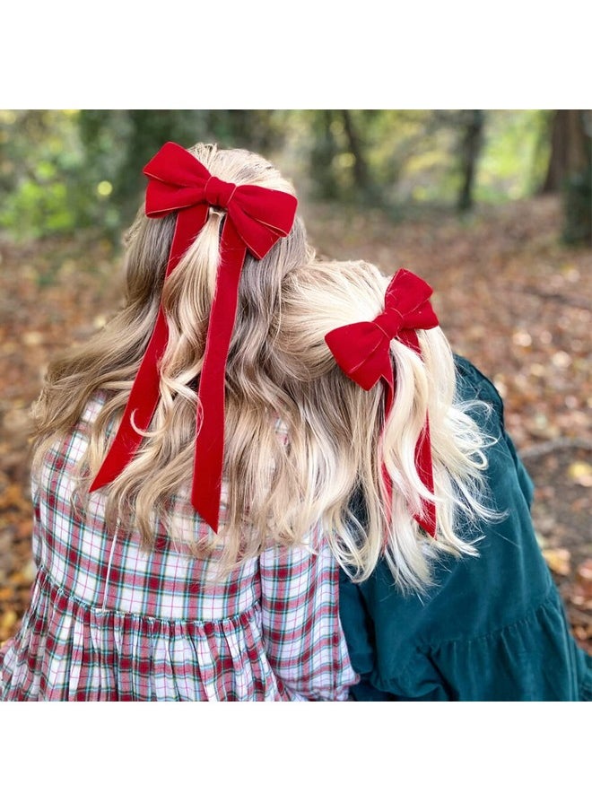 Aileam - 2PCS Velvet Hair Bows Red Hair Ribbon Clips Big Fall Alligator Clips Hair Accessories for Women Girls Toddlers Kids Baby - Image 1