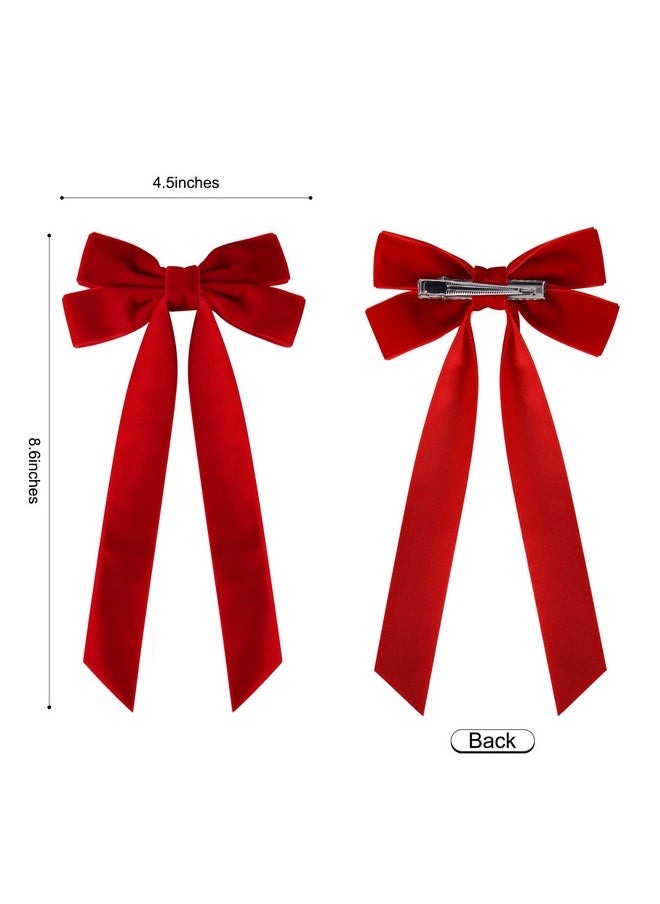 Aileam - 2PCS Velvet Hair Bows Red Hair Ribbon Clips Big Fall Alligator Clips Hair Accessories for Women Girls Toddlers Kids Baby - Image 1