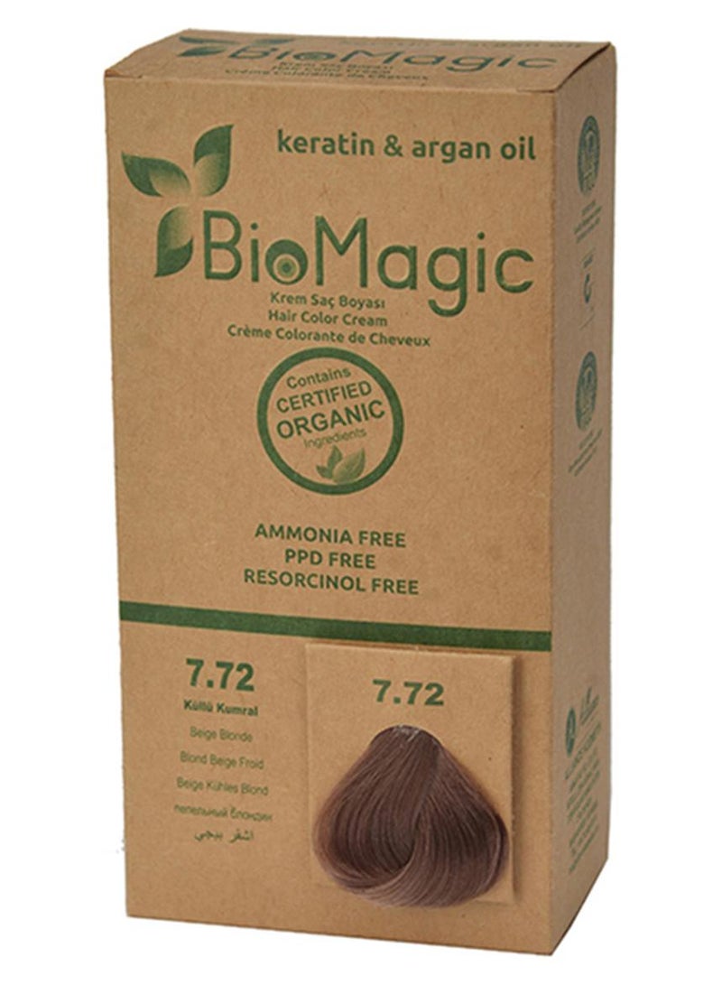 BIOMAGIC Hair Color Cream (60ml) With Keratin And Argon Oil (90ml) 7.72 Beige Blonde - Image 1
