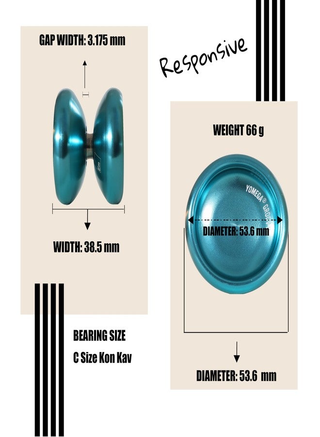 Yomega Groov II- Pro Level Aluminum Yoyo for Advance Players - Round Shaped, C Size Ball Bearing with Adjustable Responsive/Nonresponsive Play + 3 Month Warranty (Teal) - Image 5