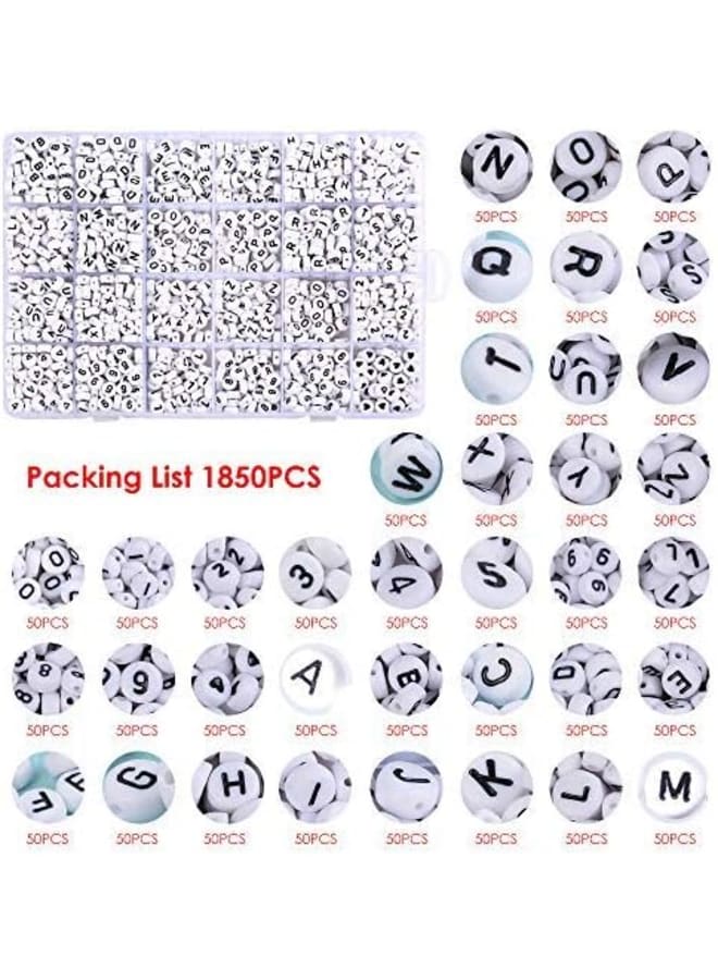 1850PCS Acrylic Letter Beads A-Z Letter and Number Beads Round Alphabet Letter Beads for Jewelry Making Bracelets Necklaces and Key Chains 7x4mm (White)  - Image 3