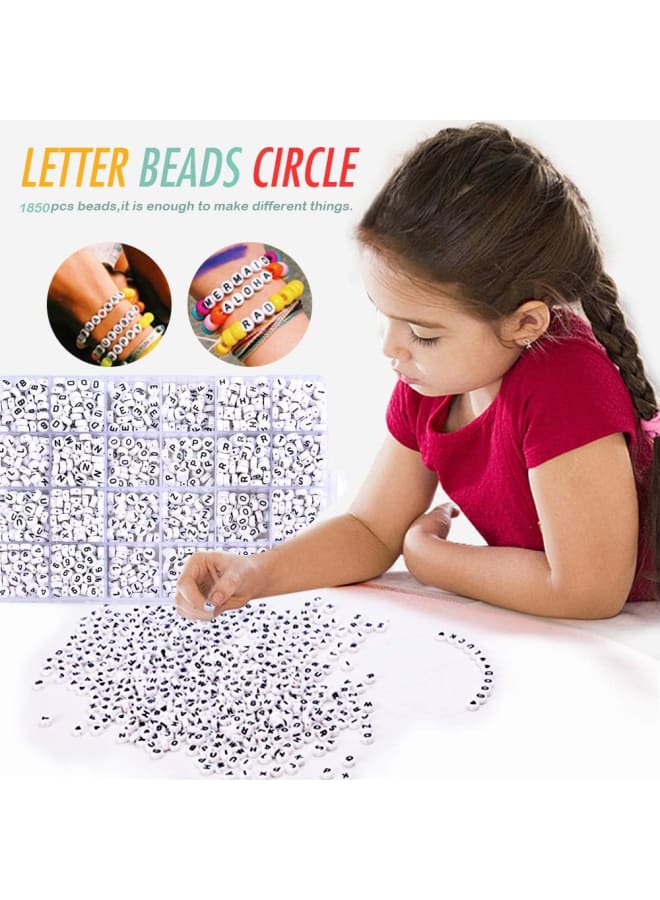 1850PCS Acrylic Letter Beads A-Z Letter and Number Beads Round Alphabet Letter Beads for Jewelry Making Bracelets Necklaces and Key Chains 7x4mm (White)  - Image 4