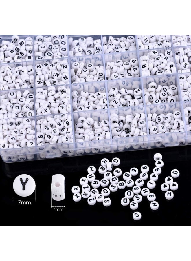 1850PCS Acrylic Letter Beads A-Z Letter and Number Beads Round Alphabet Letter Beads for Jewelry Making Bracelets Necklaces and Key Chains 7x4mm (White)  - Image 2