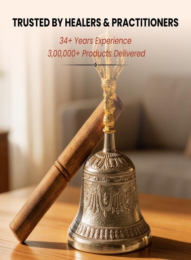 Plus Value Brass Tibetan Om Bell Feng Shui Vastu Meditation Sound Healing, Spiritual Gifting, Indian Handicraft Product for Home, Office Temple Decor Buddhist Positivity Calm Relax (Big Size) - Image 5