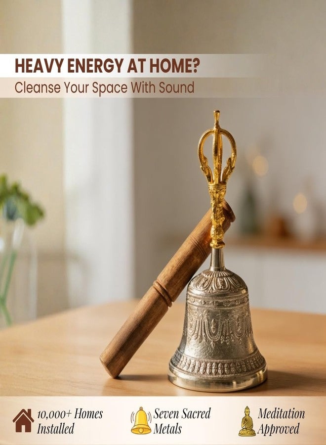 Plus Value Brass Tibetan Om Bell Feng Shui Vastu Meditation Sound Healing, Spiritual Gifting, Indian Handicraft Product for Home, Office Temple Decor Buddhist Positivity Calm Relax (Big Size) - Image 1