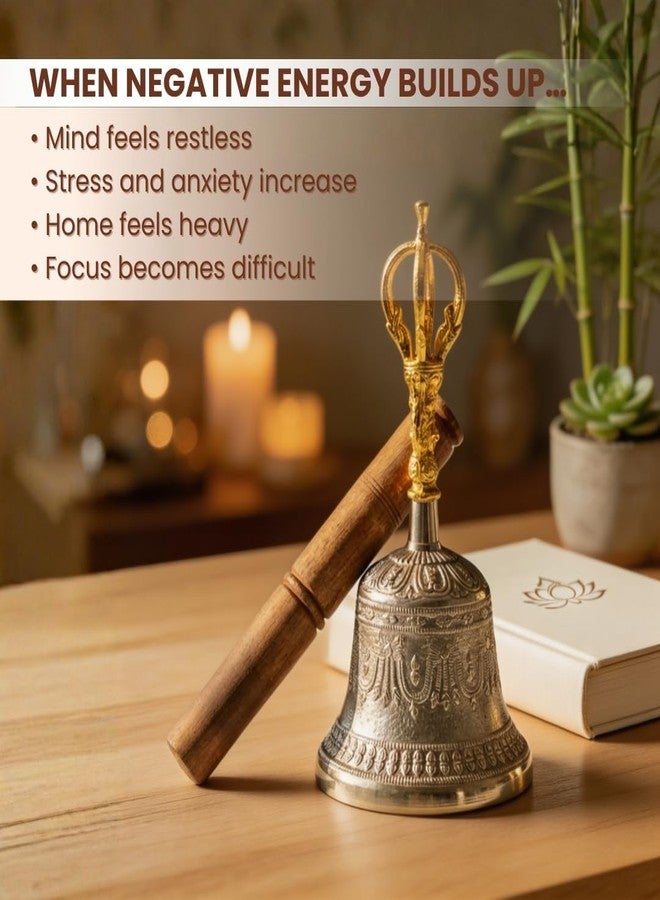 Plus Value Brass Tibetan Om Bell Feng Shui Vastu Meditation Sound Healing, Spiritual Gifting, Indian Handicraft Product for Home, Office Temple Decor Buddhist Positivity Calm Relax (Big Size) - Image 3