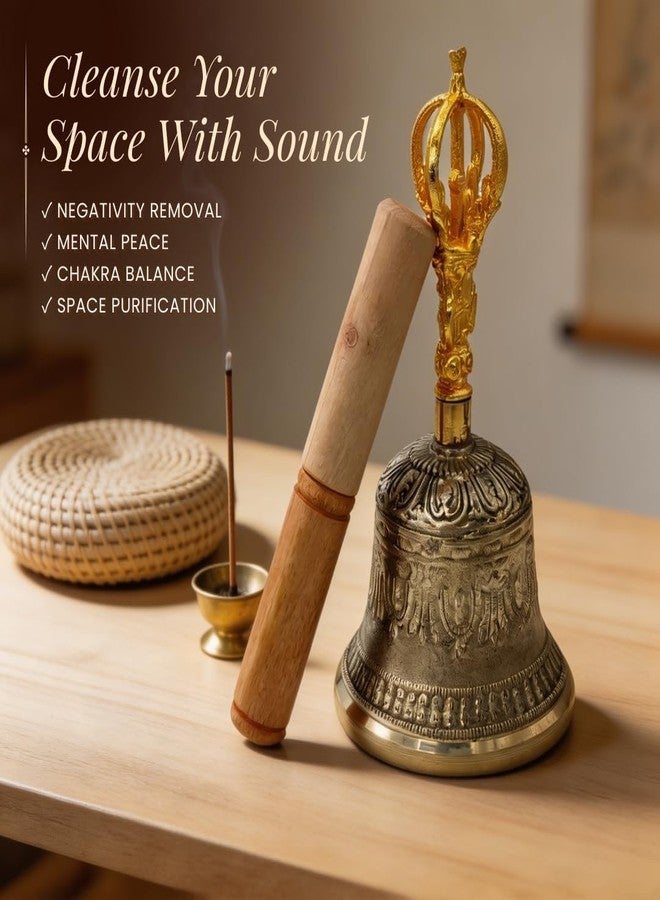 Plus Value Brass Tibetan Om Bell Feng Shui Vastu Meditation Sound Healing, Spiritual Gifting, Indian Handicraft Product for Home, Office Temple Decor Buddhist Positivity Calm Relax (Big Size) - Image 2