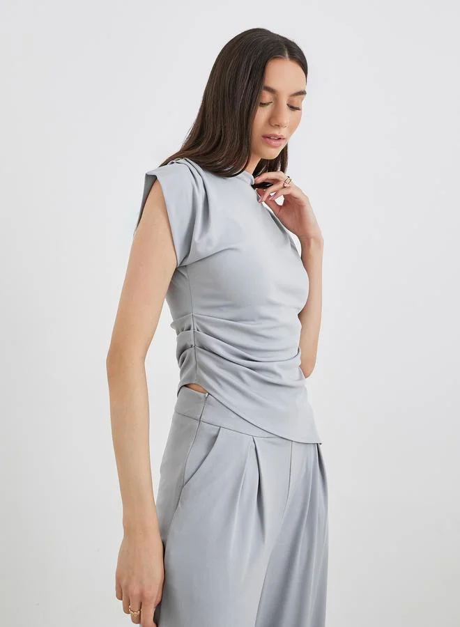 Take Two Take Two Grey Asymmetric Hem Top and Wide Leg Pants Co-Ords