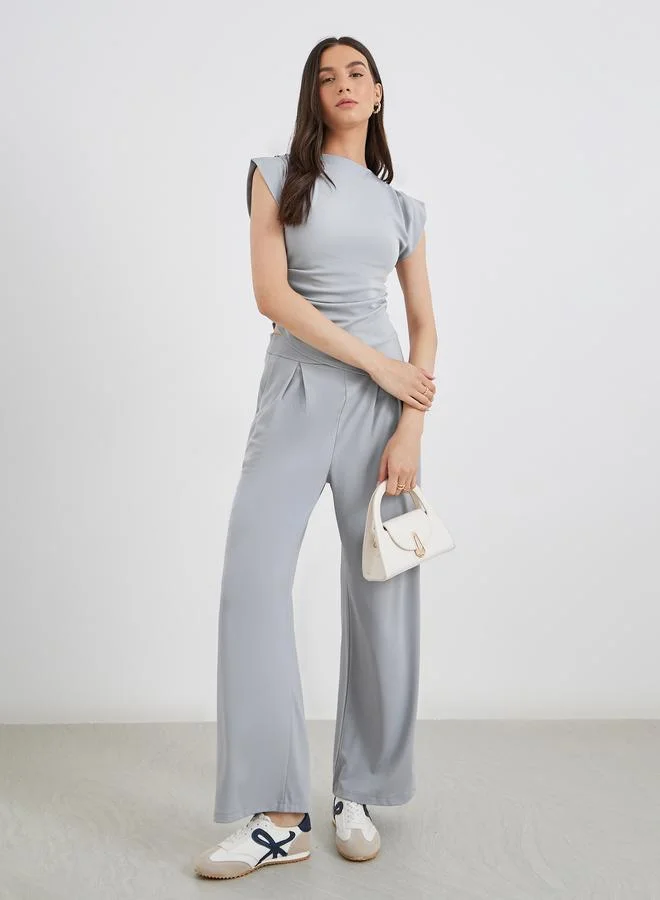 Take Two Take Two Grey Asymmetric Hem Top and Wide Leg Pants Co-Ords
