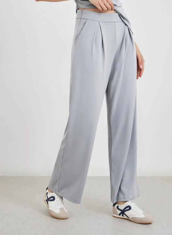Take Two Take Two Grey Asymmetric Hem Top and Wide Leg Pants Co-Ords